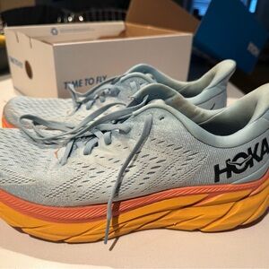 Hoka women’s Clifton 8 size 11 - Sky Blue and Tangerine